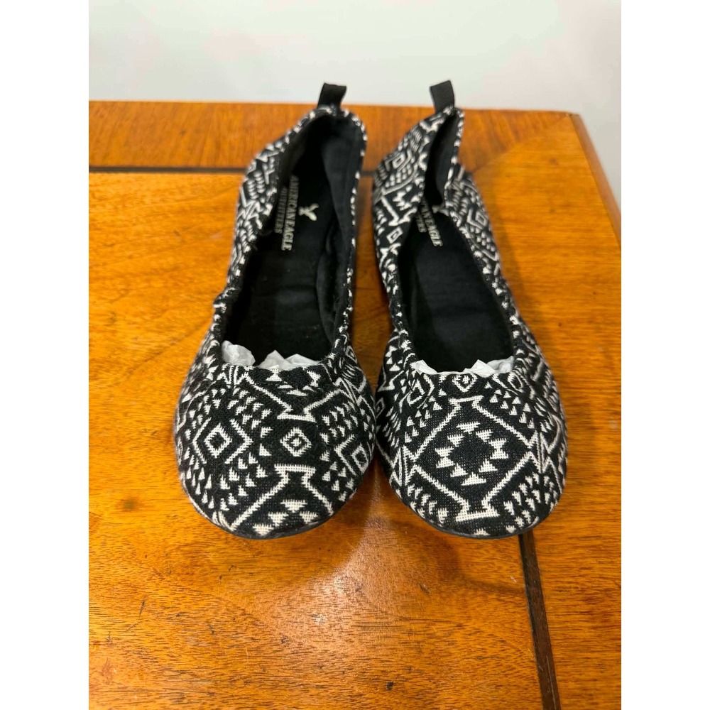 American Eagle Outfitters Womens Geometric Tribal Ballet Flats Black White US 7